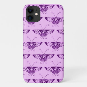 Coque iPhone 11 Papillon stylisé Art Déco - violet et orchidée