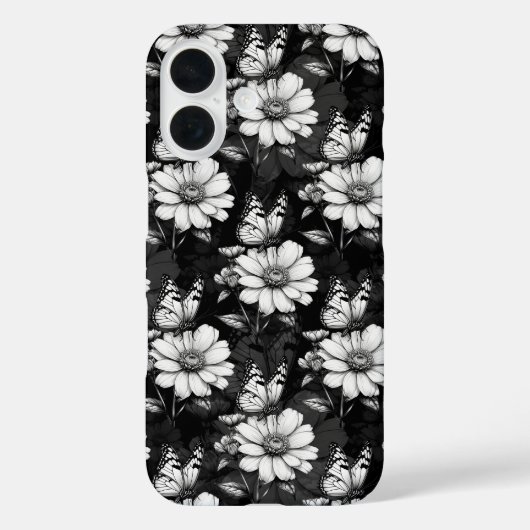 Coques Case-Mate iPhone Papillon sur Motif à fleurs - Noir (Verso)