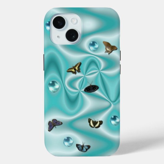 Coques Case-Mate iPhone Papillon sur soie verte avec perles (Verso)