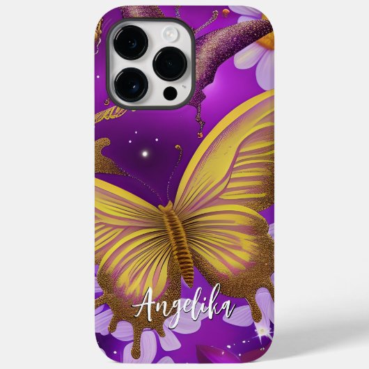 Coques Case-Mate iPhone Papillon tendance violet et or Nom personnalisé (Verso)
