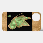 Coques Case-Mate iPhone Papillon vert et or Monogramme (Verso (horizontal))