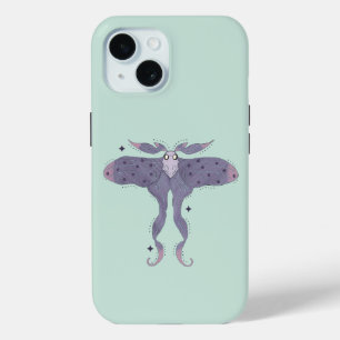 Coque Pour iPhone 15 Papillon Violet Fantaisiste avec Étincelles d'Étoi