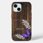 Coques Case-Mate iPhone Papillon violet rustique Personnalisé (Verso)
