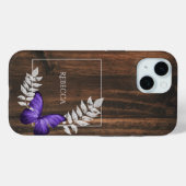 Coques Case-Mate iPhone Papillon violet rustique Personnalisé (Verso (horizontal))