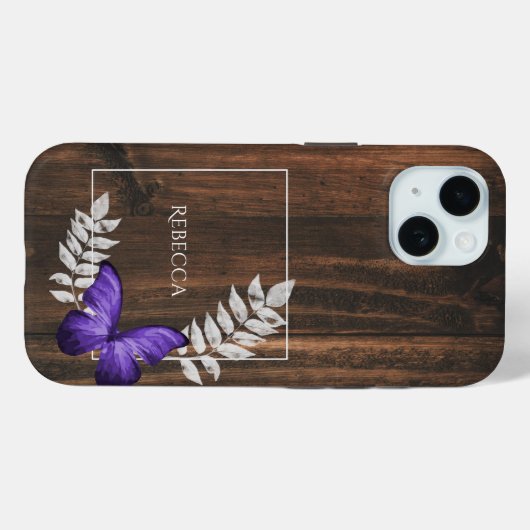 Coques Case-Mate iPhone Papillon violet rustique Personnalisé (Verso (horizontal))