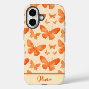 Coques iPhone 16 Papillons à aquarelle orange
