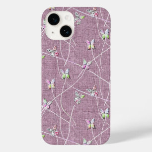 Coque Pour iPhone 14 Papillons à l'aquarelle sur rose poudré