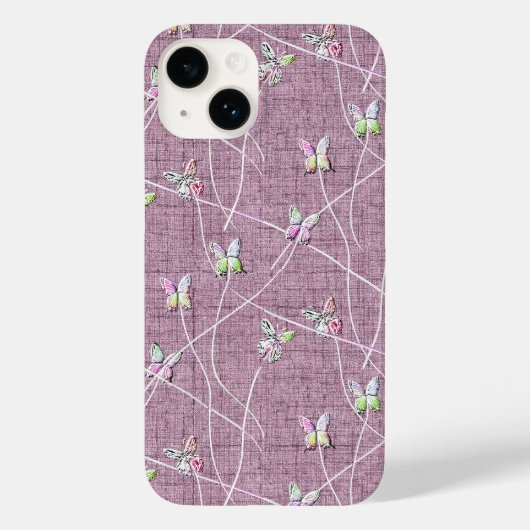 Coques Case-Mate iPhone Papillons à l'aquarelle sur rose poudré (Verso)