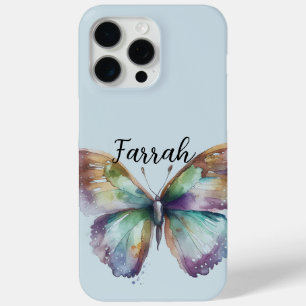 Coque iPhone 15 Pro Max Papillons à menthe bleu violet Aqua Gold