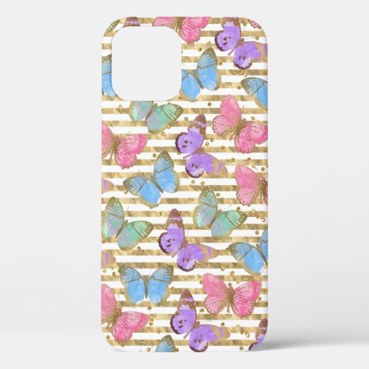 Coques Case-Mate iPhone Papillons Aquarelle Paillettes Dorées (Verso)