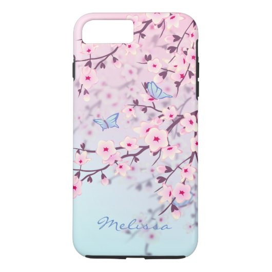 Coques Case-Mate iPhone Papillons aux fleurs de cerisier Pastel (Dos)