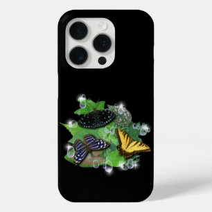 Coque iPhone 15 Pro Papillons avec Raindrops Feuille étoiles
