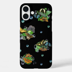 Coques iPhone 16 Plus Papillons avec Raindrops Feuille Étoiles et Perles