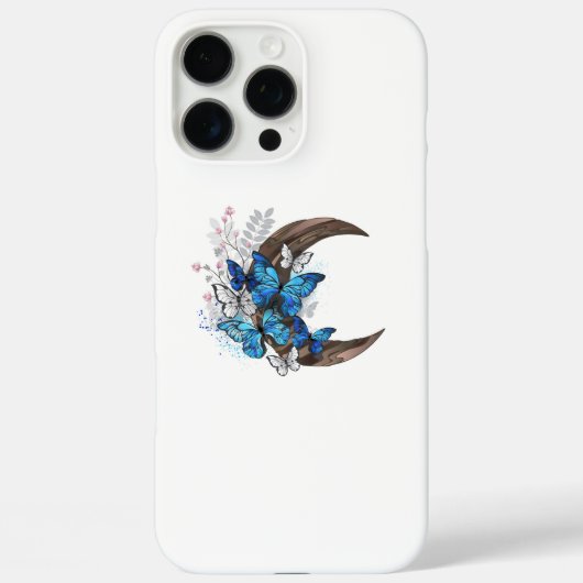 Coques Case-Mate iPhone Papillons bleus sur croissant en bois (Verso)