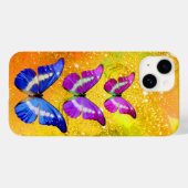 COQUES Case-Mate iPhone PAPILLONS BLEUS VIOLETS ROSES DANS L'OR JAUNE (Verso (horizontal))