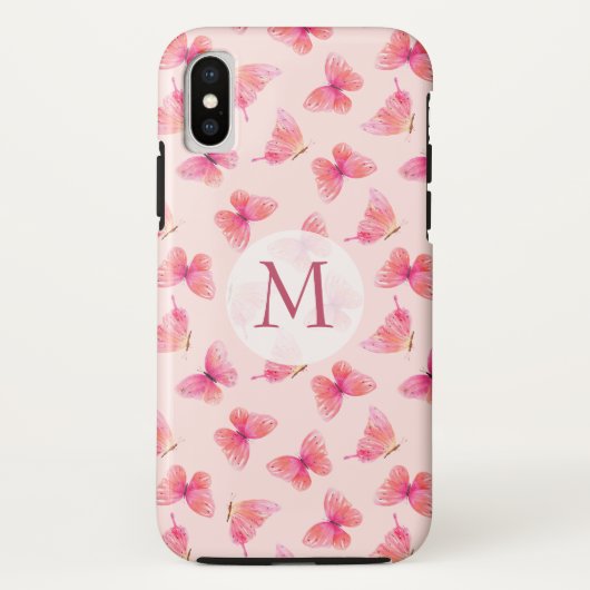 Coques Case-Mate iPhone Papillons d'aquarelle Monogram Blush (Dos)