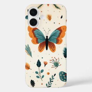 Coques iPhone 16 Papillons d'art populaire avec Turquoise et Terrac