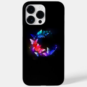 Coque Pour Pour iPhone 14 Pro Max Papillons de nuit Neon brillants sur arrière - pla