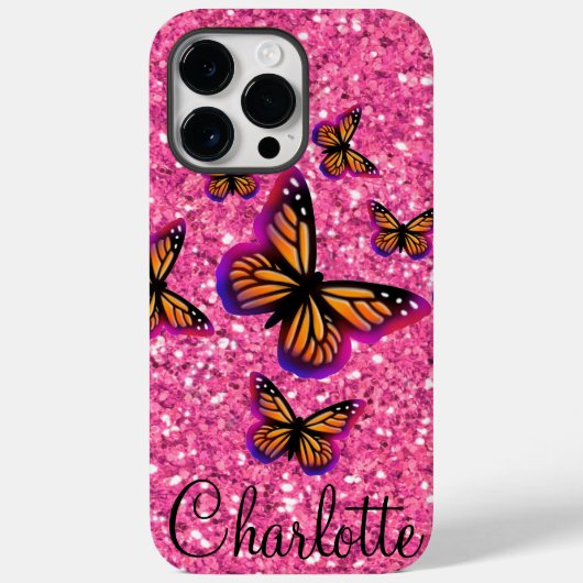 Coques Case-Mate iPhone Papillons de parties scintillant rose mousseux mon (Verso)