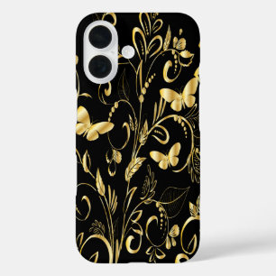 Coques iPhone 16 Papillons d'or Faux imprimés élégants