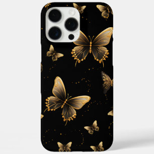 Coques iPhone 16 Pro Max Papillons d'or noir