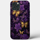 Coques Case-Mate iPhone Papillons d'or sur les fleurs violettes (Verso)
