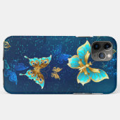 Coques Case-Mate iPhone Papillons d'or sur un Arrière - plan bleu (Dos (Horizontal))