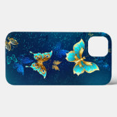 Coques Case-Mate iPhone Papillons d'or sur un Arrière - plan bleu (Verso (horizontal))