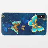 Coques Case-Mate iPhone Papillons d'or sur un Arrière - plan bleu (Dos (Horizontal))