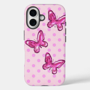 Coques iPhone 16 Papillons en verre rose