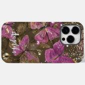 Coques Case-Mate iPhone Papillons et fleurs roses Nom personnalisé (Verso (horizontal))