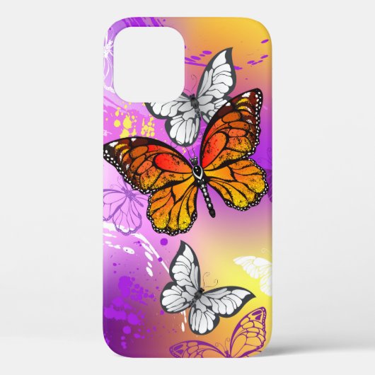 Coques Case-Mate iPhone Papillons Monarque sur Arrière - plan pourpre (Verso)