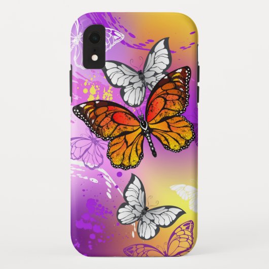 Coques Case-Mate iPhone Papillons Monarque sur Arrière - plan pourpre (Dos)