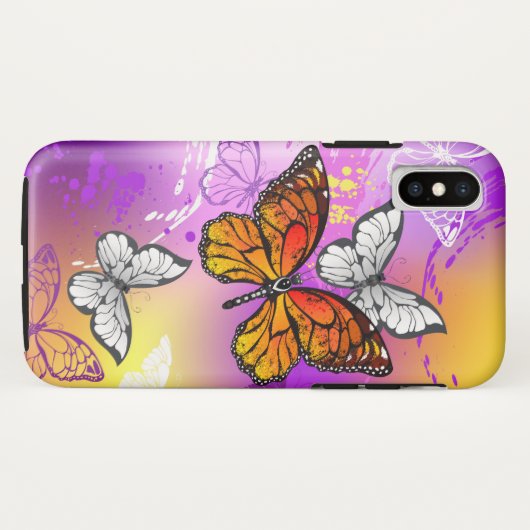 Coques Case-Mate iPhone Papillons Monarque sur Arrière - plan pourpre (Dos (Horizontal))