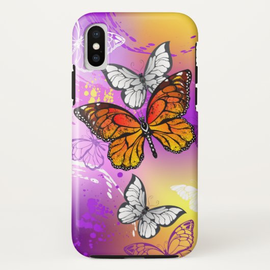 Coques Case-Mate iPhone Papillons Monarque sur Arrière - plan pourpre (Dos)