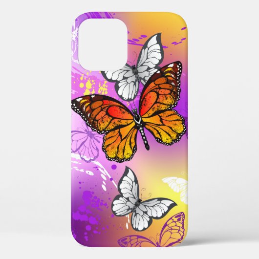 Coques Case-Mate iPhone Papillons Monarque sur Arrière - plan pourpre (Verso)