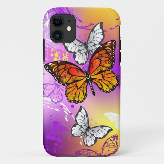 Coques Case-Mate iPhone Papillons monarques sur fond violet (Dos)