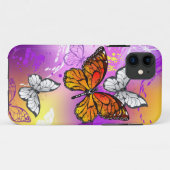 Coques Case-Mate iPhone Papillons monarques sur fond violet (Dos (Horizontal))