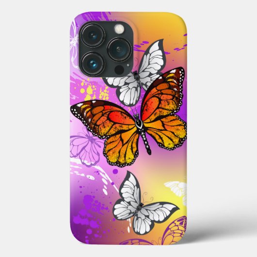 Coques Case-Mate iPhone Papillons monarques sur fond violet (Verso)