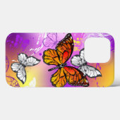 Coques Case-Mate iPhone Papillons monarques sur fond violet (Verso (horizontal))