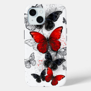 Coque Pour iPhone 15 Papillons noirs et rouges volants