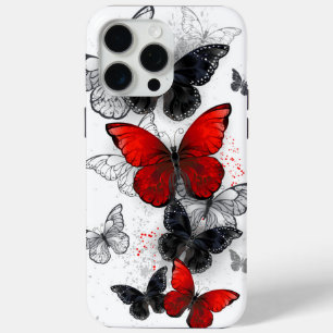 Coque iPhone 15 Pro Max Papillons noirs et rouges volants