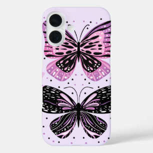 Coques iPhone 16 Papillons noirs, roses, violets
