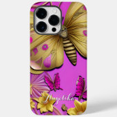 Coques Case-Mate iPhone Papillons Or Hot rose Nom personnalisé (Verso)