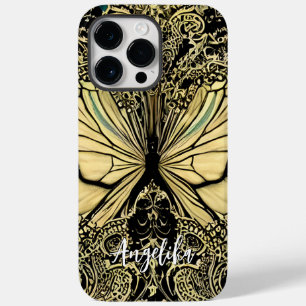 Coque Pour Pour iPhone 14 Pro Max Papillons personnalisés noirs et or