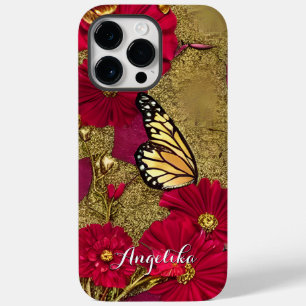 Coque Pour Pour iPhone 14 Pro Max Papillons Réalistes Fleurs Rouges Nom Personnalisé