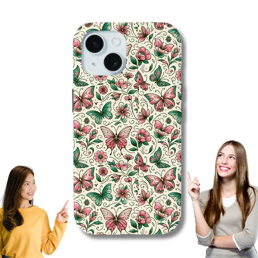 Coques Case-Mate iPhone Papillons rose et vert Motif floral