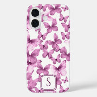 Papillons rose Moderne Élégant Monogramme Personna