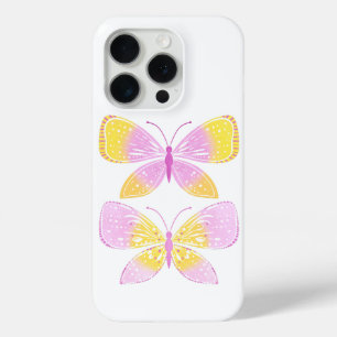 Coque iPhone 15 Pro Papillons roses et jaunes