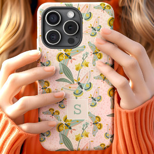 Coque Pour iPhone 15 Papillons roses et motif de jonquilles monogramme